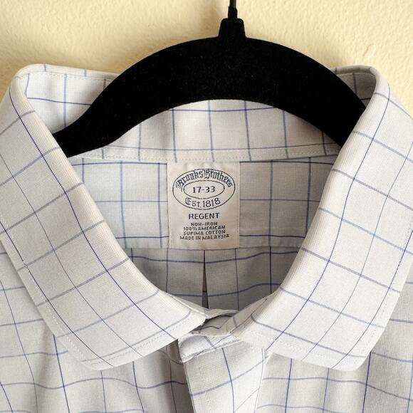 Brooks Brothers White + Blue Windowpane Plaid Regent Button Down Dress Shirt - Picture 3 of 6